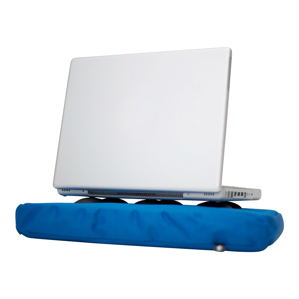 Blauw Bosign laptopkussen met laptop op siliconen doppen voor warmte-afvoer