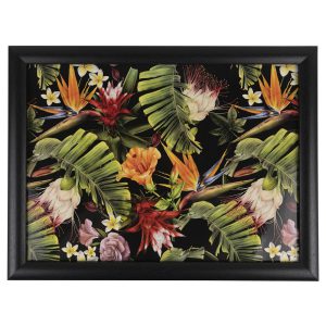 Schootkussen-Zwart-Charming Bloemen